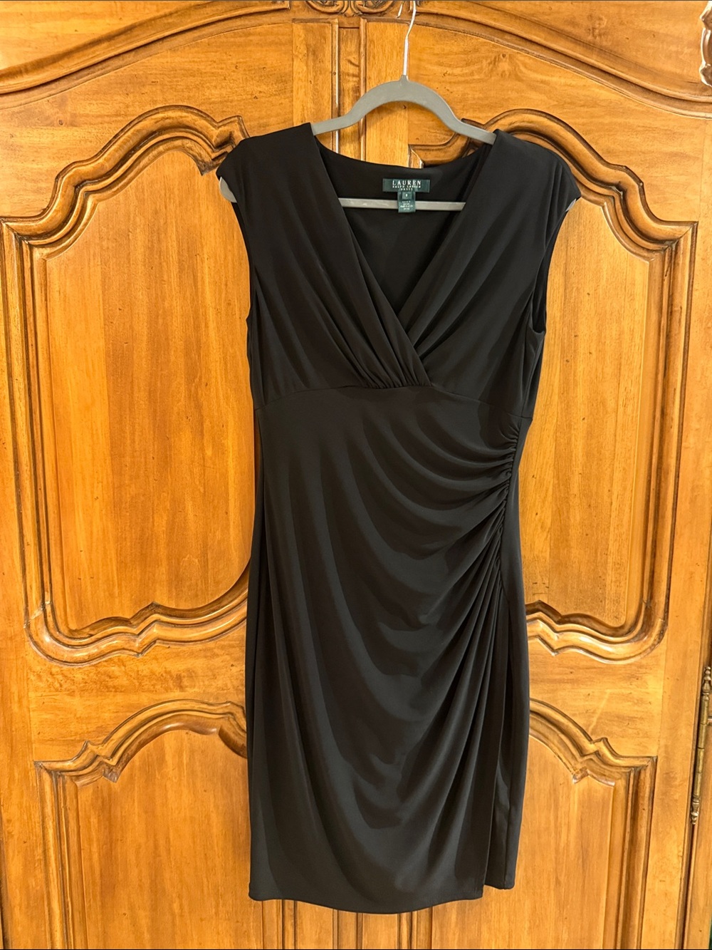 Calvin Klein Black Ruched V-Neck Midi Dress